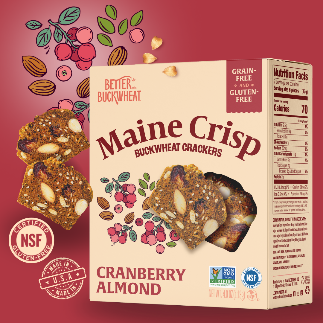Maine Crisp | Better with Buckwheat - Cranberry Almond Crisps | Gluten-Free Crackers | Charcuterie