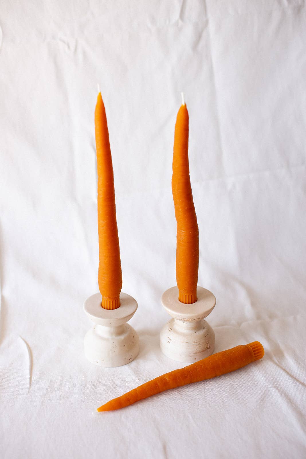 Happy Organics - BEESWAX CARROT TAPER CANDLE PAIR - 2