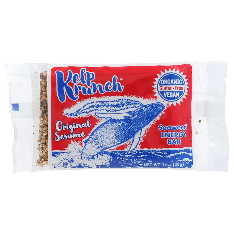 Kelp Krunch Original Sesame seaweed energy bar packaging on a white background