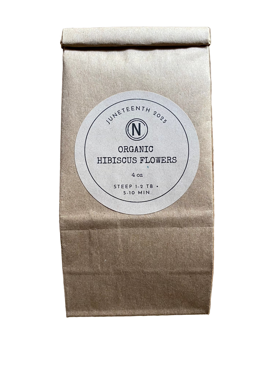 A bag of Organic Hibiscus Flowers celebrating Juneteenth