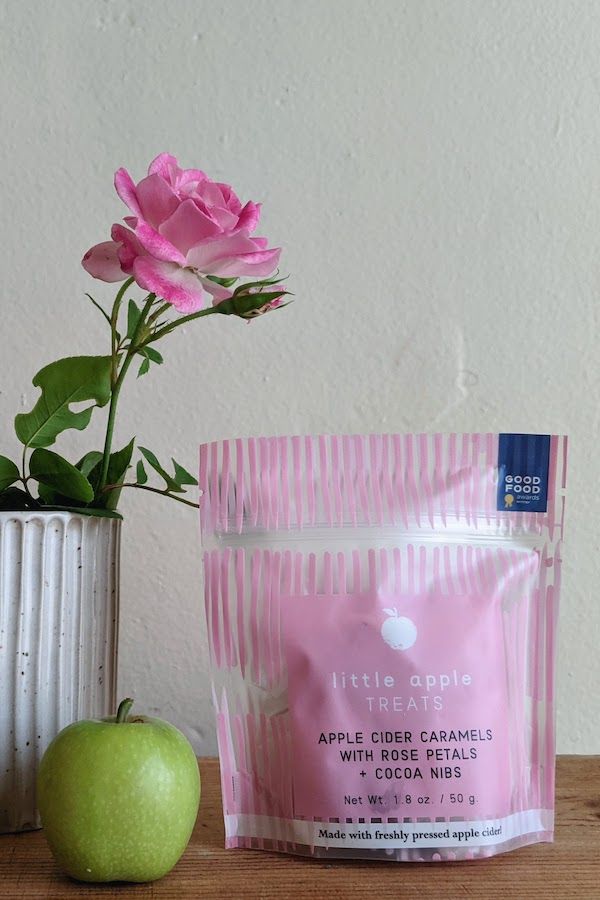 Little Apple Treats Apple Cider Caramels with Rose Petals + Cocoa Nibs (1.8 oz)